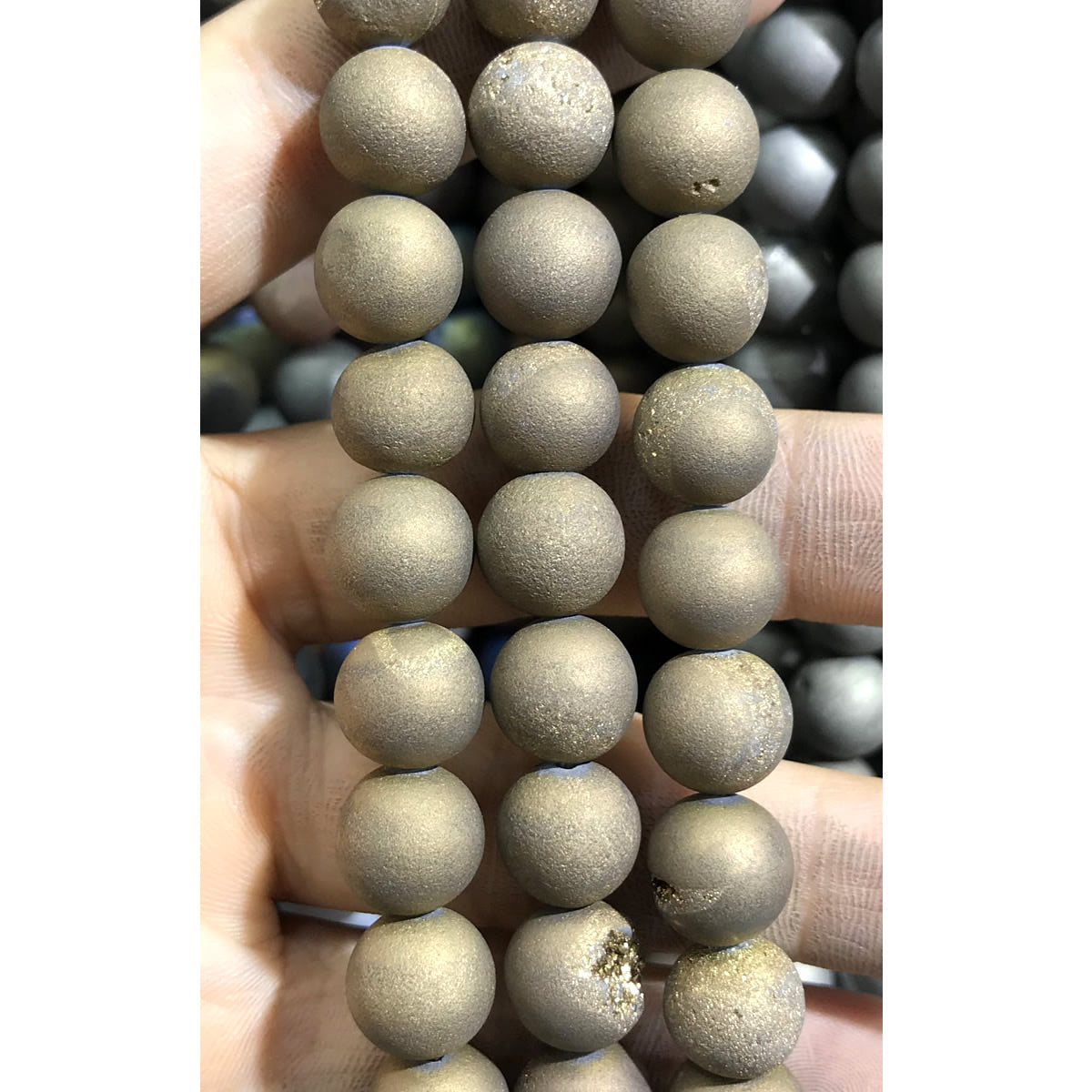 CAG369 Druzy Agate Beads Electroplated Matte Round 14mm 15" Strand