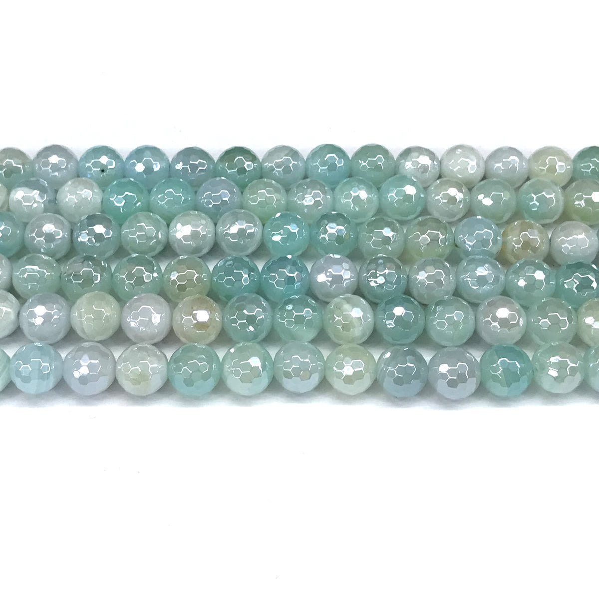 CAG836 Banded Agate Beads Electroplated Faceted Round 8mm 15" Strand