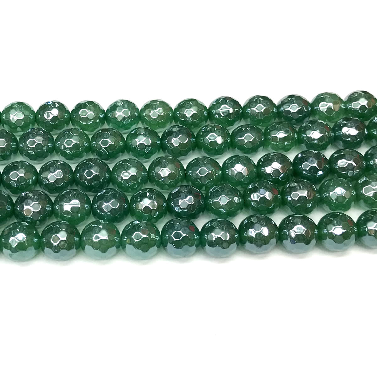 CAG917 Green Agate Beads Electroplated Faceted Round 10mm 15" Strand