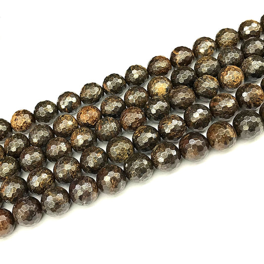 CBZ23 Bronzite Gemstone Beads Faceted Round 10mm 15" Strand