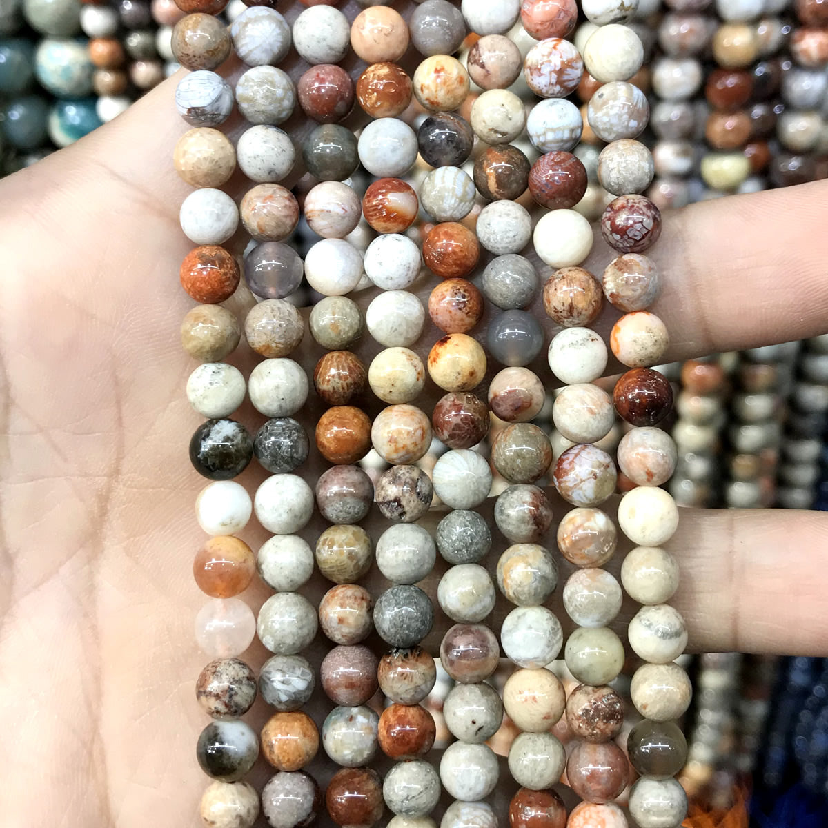 CFC10 Red Fossil Coral Beads Smooth Round 6mm 15" Strand