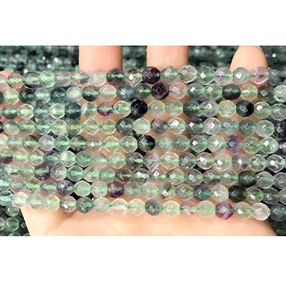 CFL45 Fluorite Gemstone Beads Faceted Round 6mm 15.5" Strand