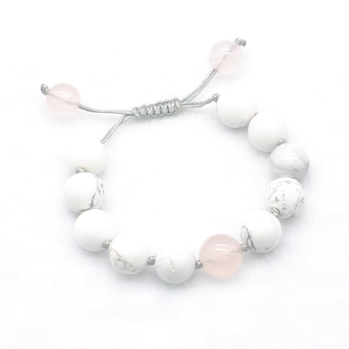 CGB304 White Howlite & Rose Quartz Adjustable Bracelet Round 12mm