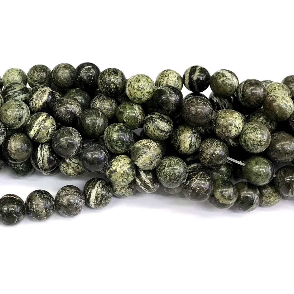 CJP376 Green Zebra Jasper Beads Smooth Round 10mm 15" Strand
