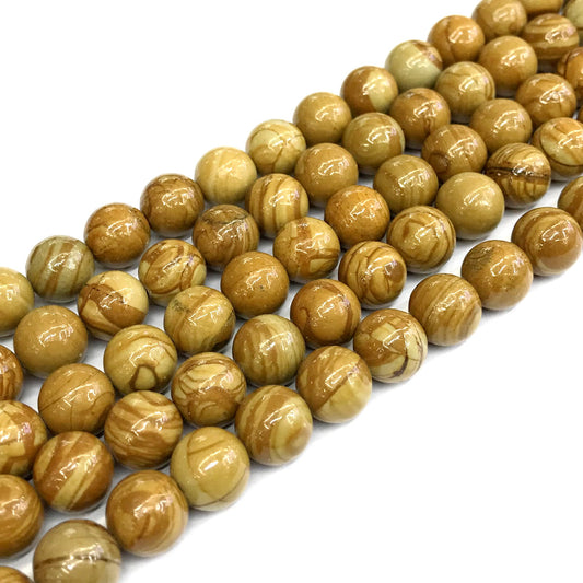 CJP403 Yellow Wood Grain Jasper Beads Smooth Round 12mm 15" Strand