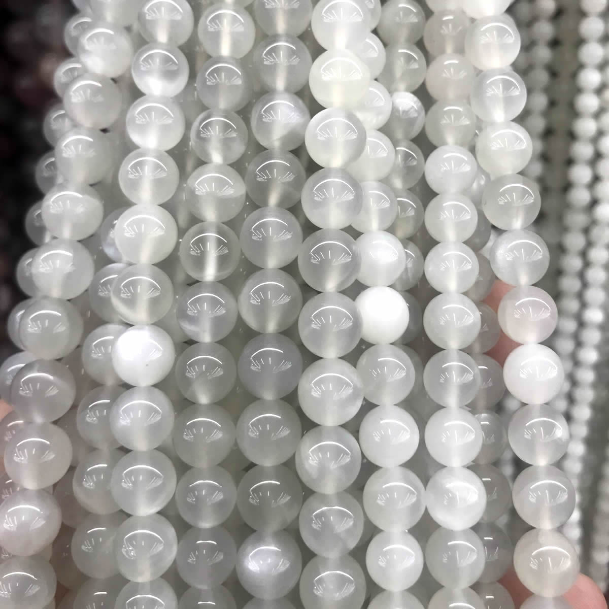 CMS117 White Moonstone Beads Smooth Round 10mm 15" Strand