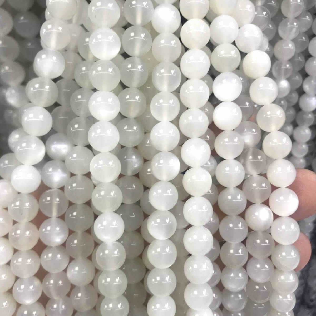 CMS122 White Moonstone Beads Smooth Round 10mm 15" Strand