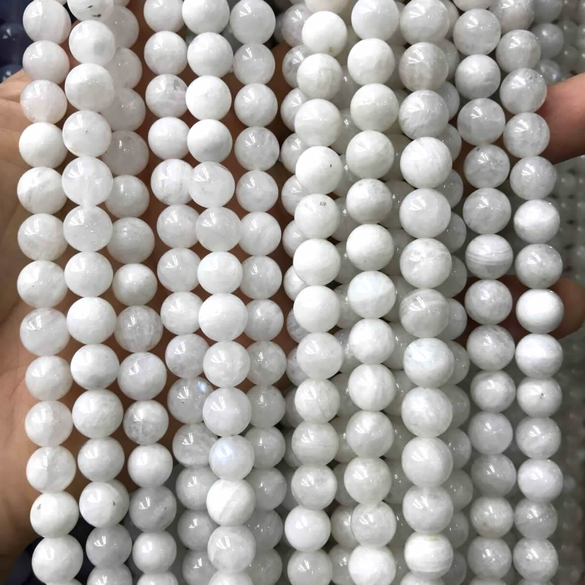 CMS126 White Moonstone Beads Smooth Round 8mm 15" Strand