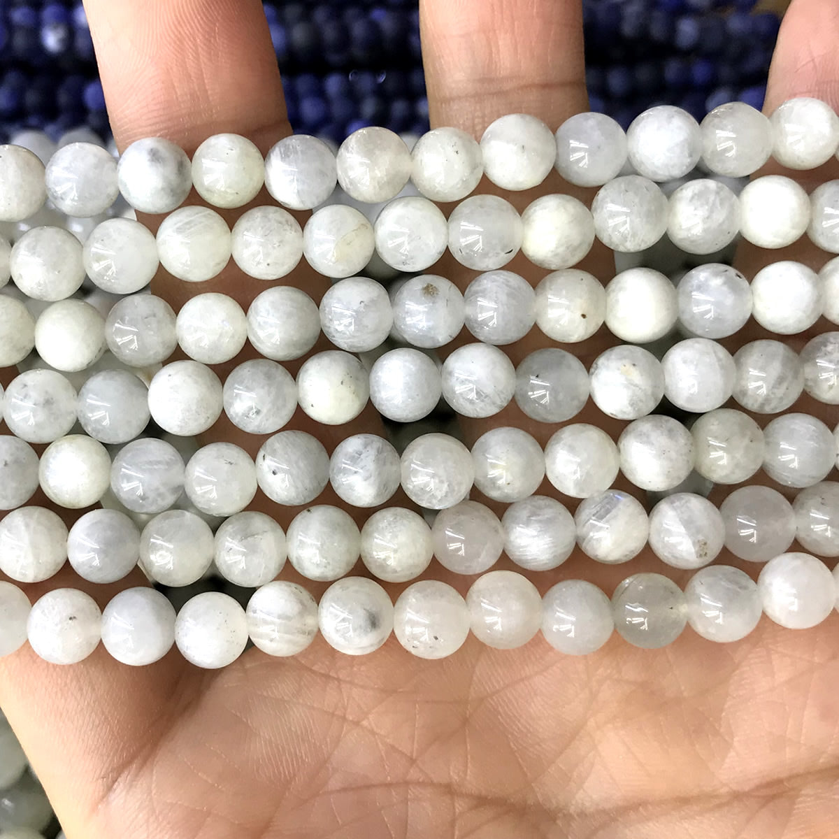 CMS130 White Moonstone Beads Smooth Round 6mm 15" Strand