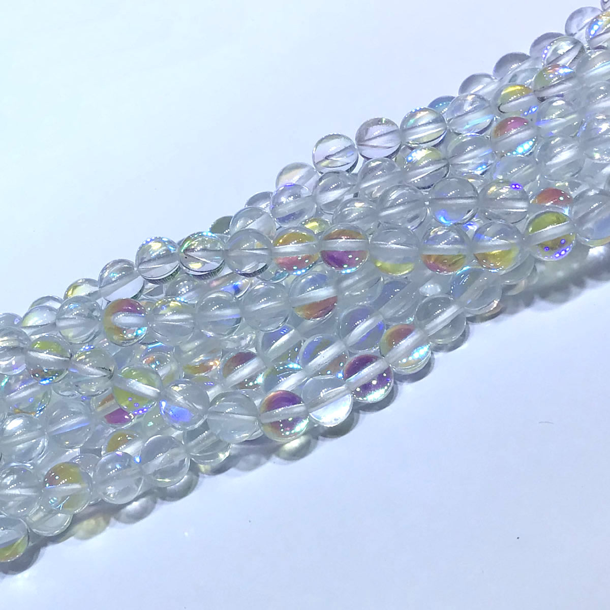 CMS211 Synthetic Moonstone Beads Smooth Round 8mm 15" Strand