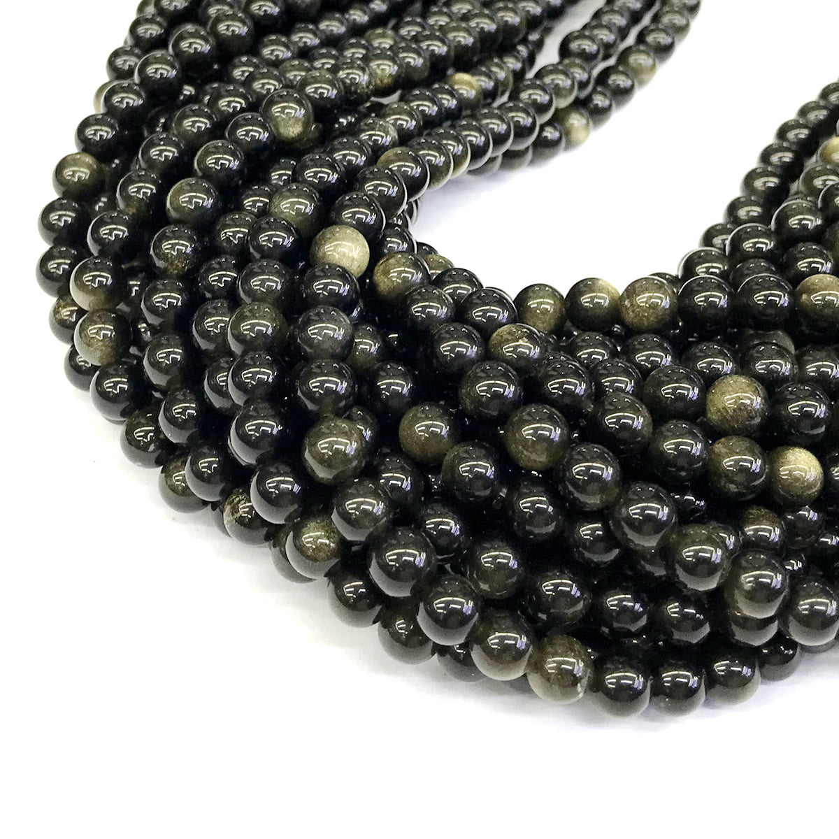 COB34 Golden Obsidian Beads Smooth Round 6mm 15" Strand