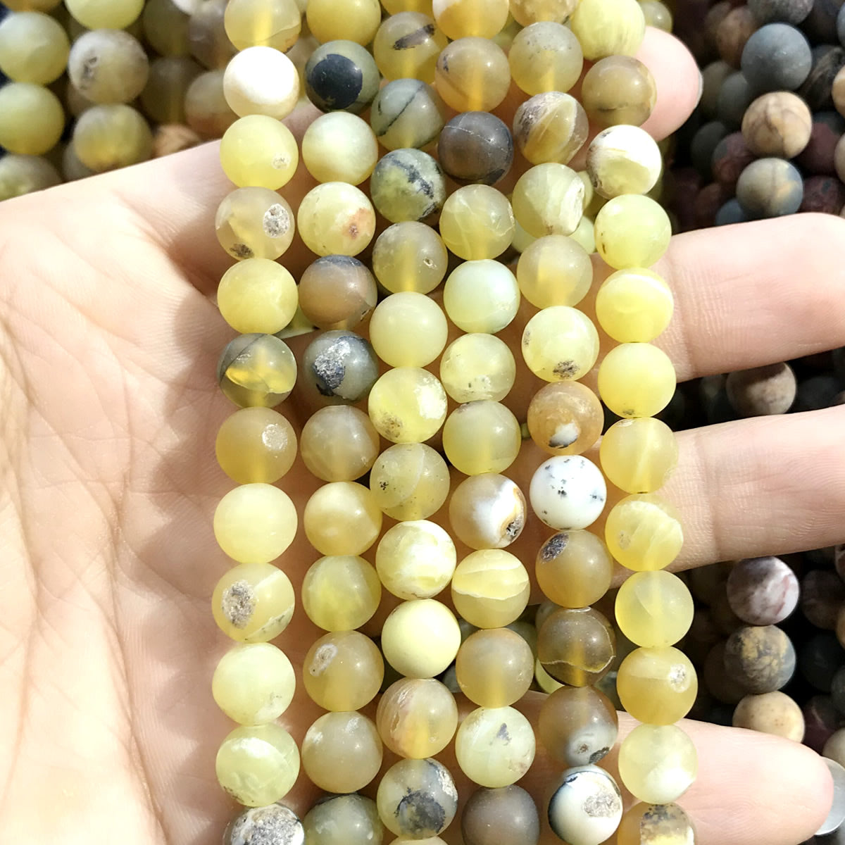 COP140 Yellow Opal Gemstone Beads Matte Round 8mm 15" Strand