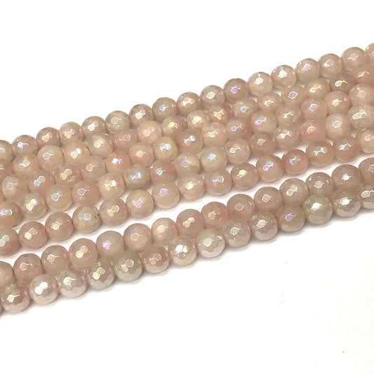 CQU330 Rose Quartz Beads Electroplated Faceted Round 6mm 15" Strand