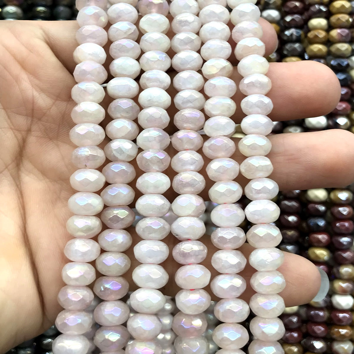 CRB04 Rose Quartz Beads Electroplated Faceted Rondelle 5x8mm 15" Strand