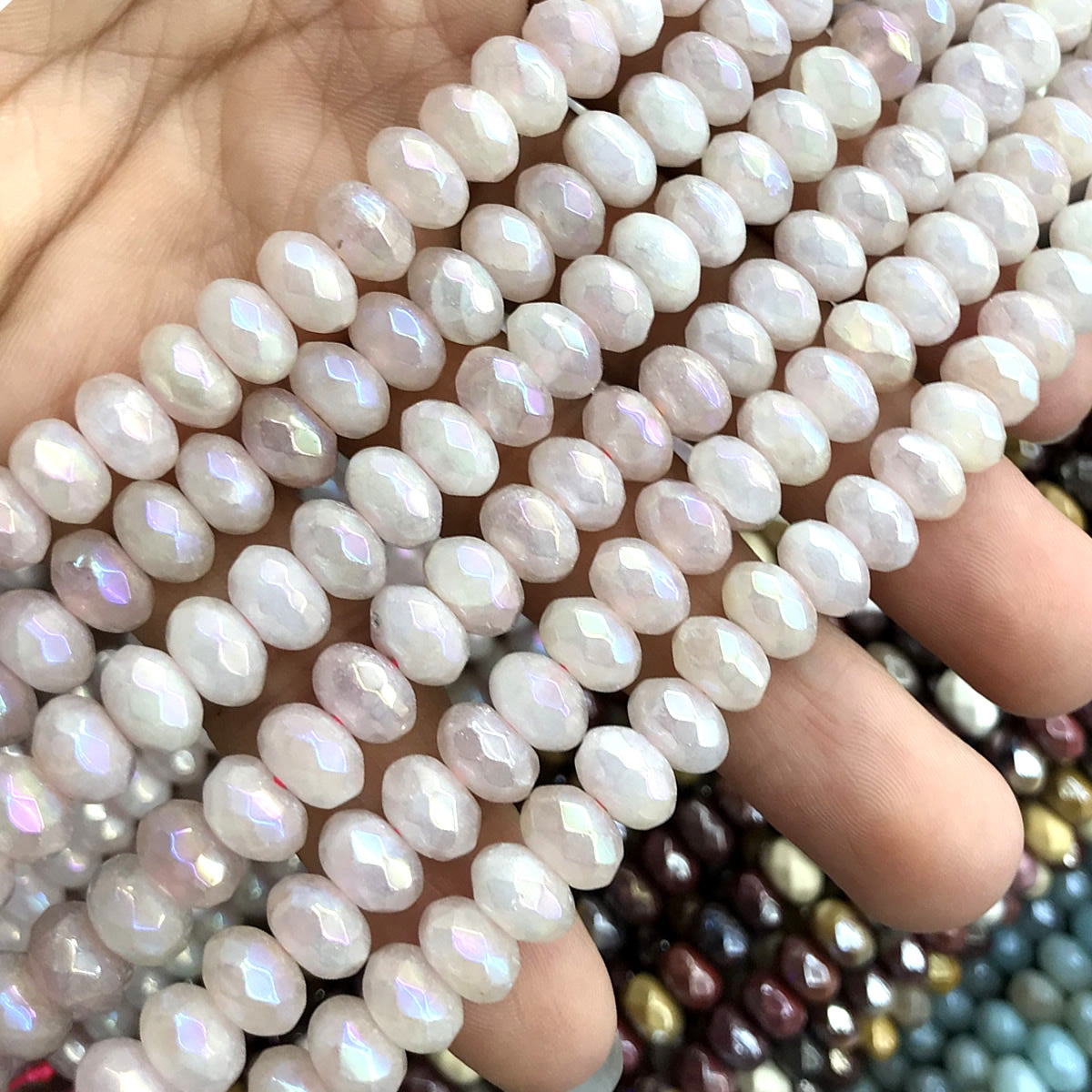 CRB04 Rose Quartz Beads Electroplated Faceted Rondelle 5x8mm 15" Strand