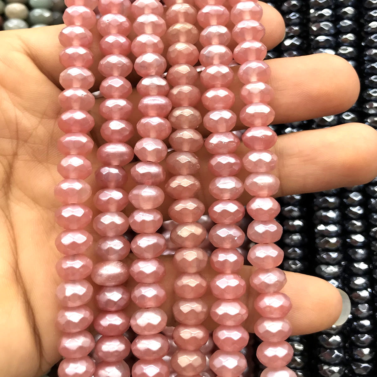 CRB05 Cherry Quartz Beads Electroplated Faceted Rondelle 5x8mm 15" Strand