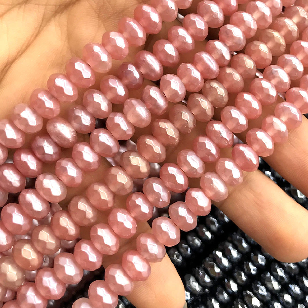CRB05 Cherry Quartz Beads Electroplated Faceted Rondelle 5x8mm 15" Strand
