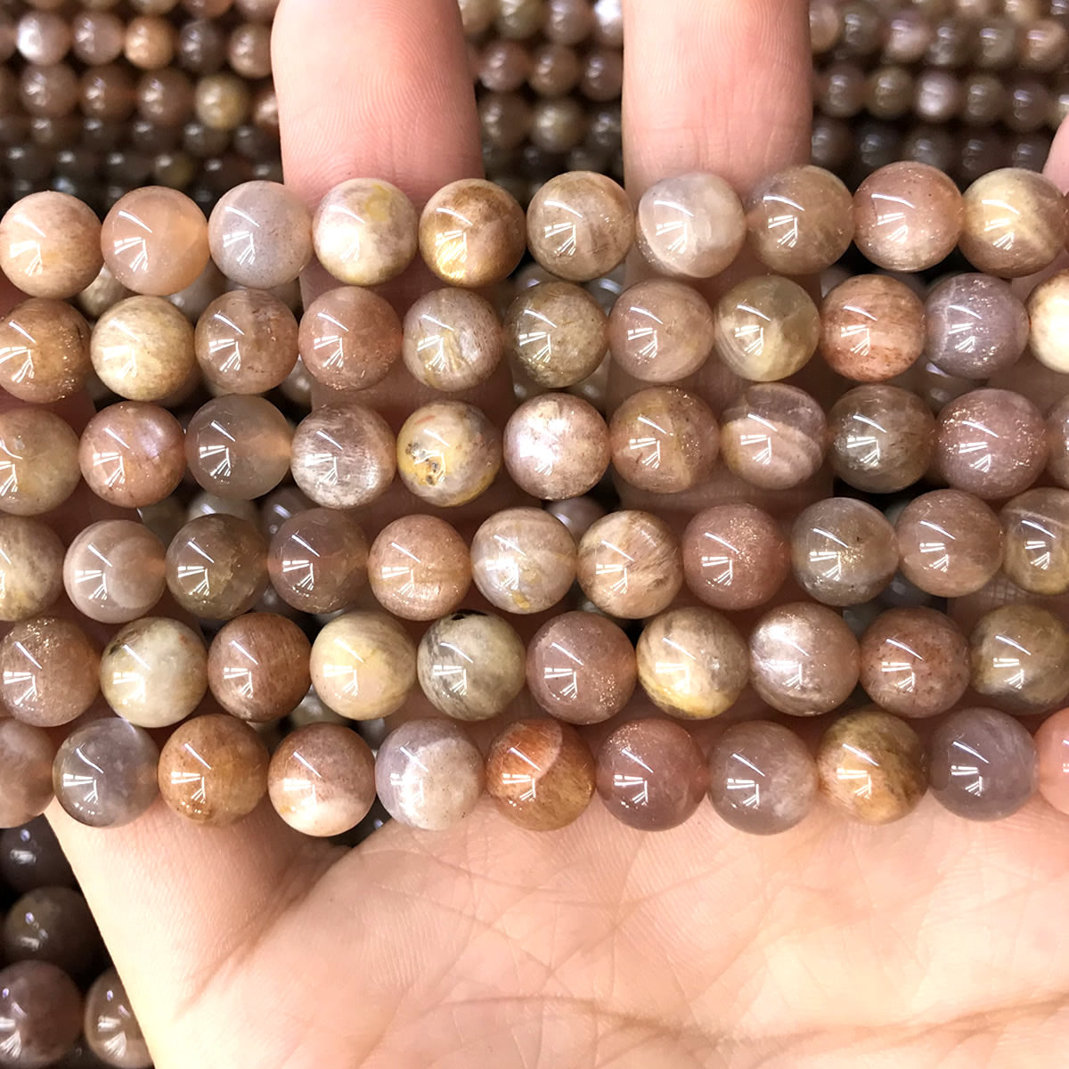 CSS43 Sunstone Gemstone Beads Smooth Round 8mm 15" Strand