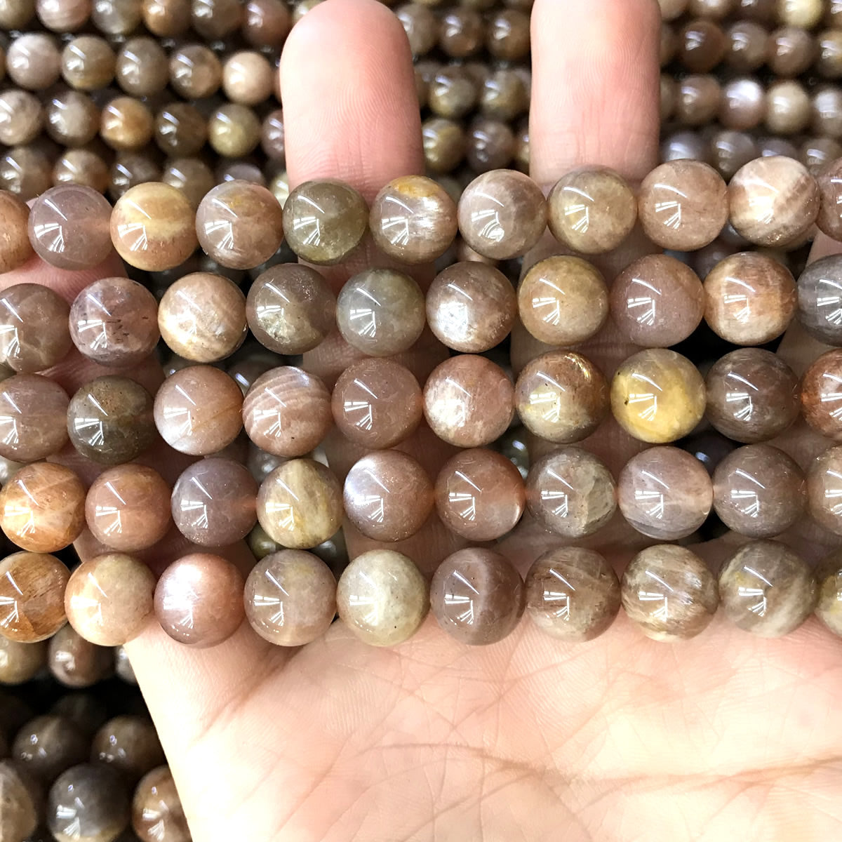 CSS44 Sunstone Gemstone Beads Smooth Round 10mm 15" Strand