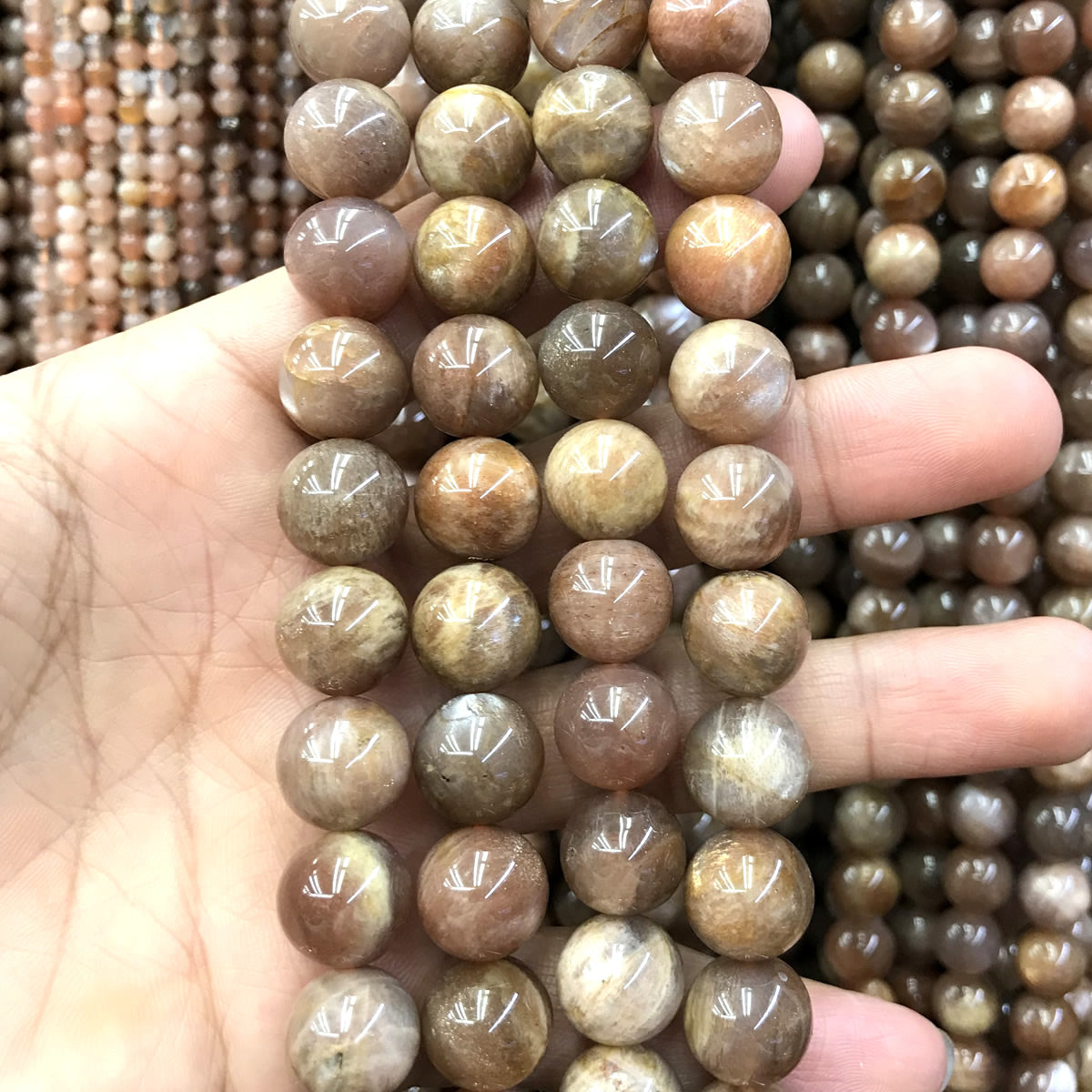 CSS45 Sunstone Gemstone Beads Smooth Round 12mm 15" Strand