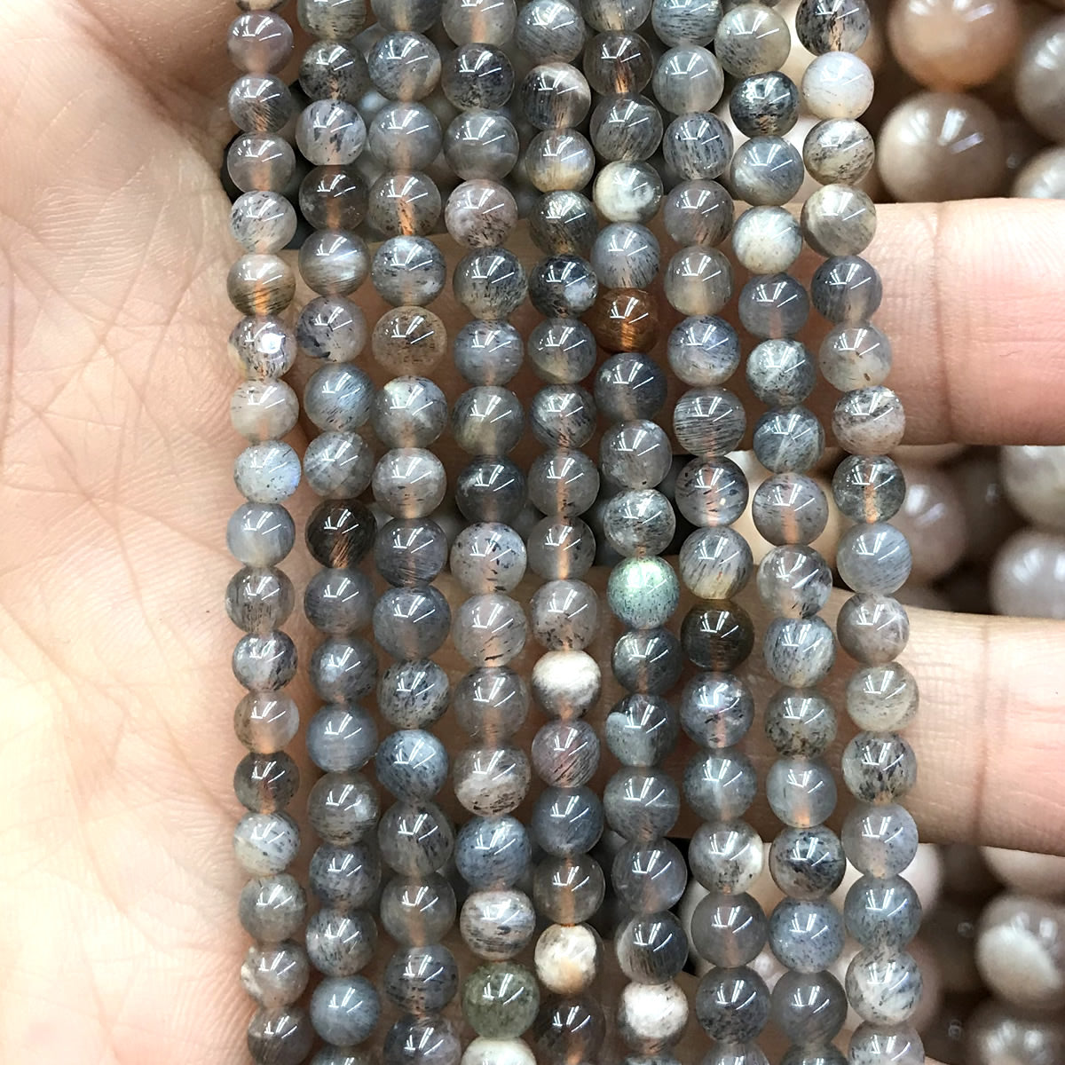 CSS58 Sunstone Beads Smooth Round 4mm 15" Strand