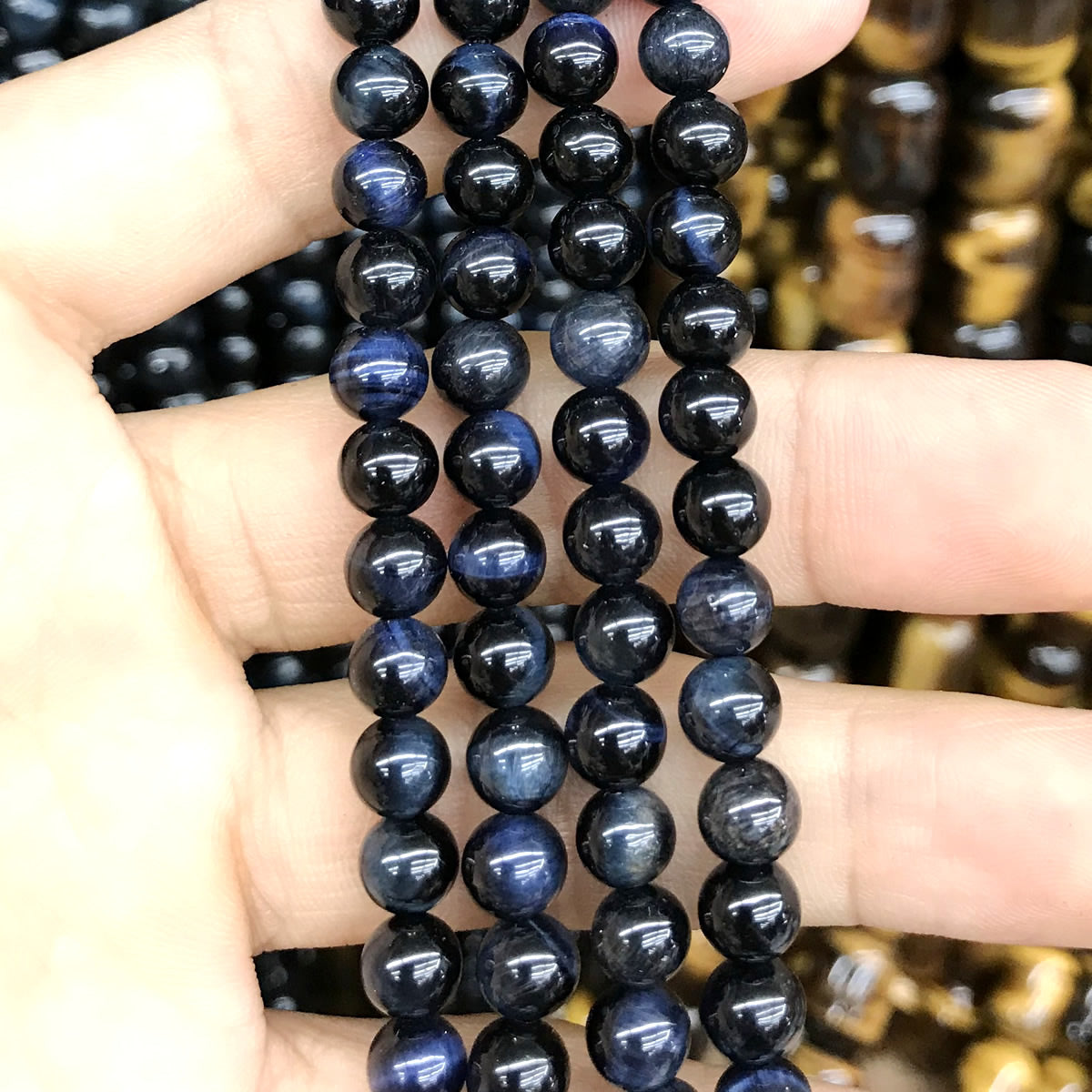 CTE156 Blue Tiger Eye Beads Smooth Round 6mm 15" Strand