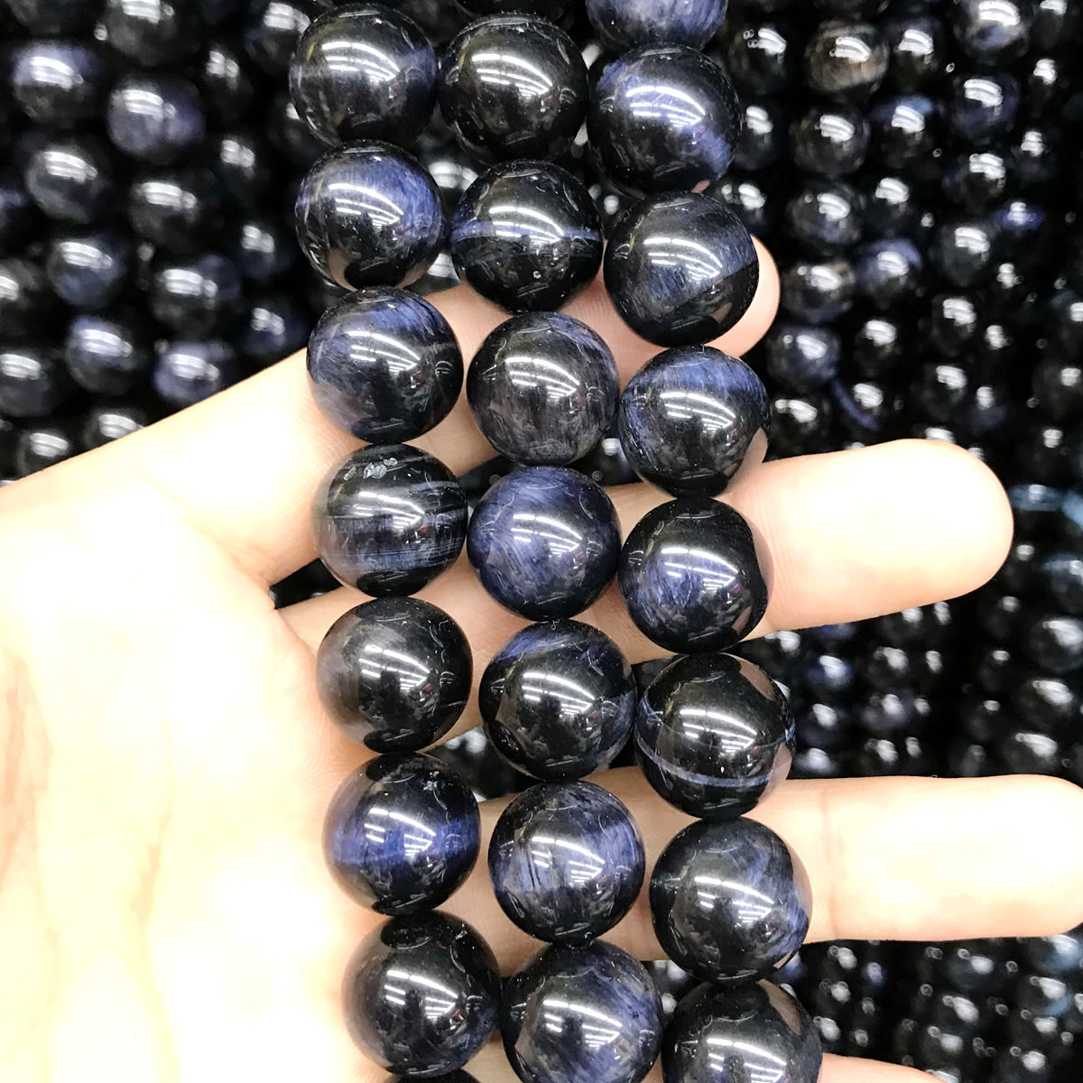 CTE160 Blue Tiger Eye Beads Smooth Round 14mm 15" Strand