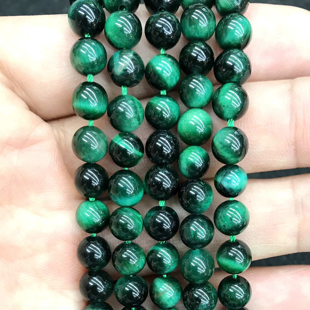 CTE178 Green Tiger Eye Beads Smooth Round 10mm 15" Strand