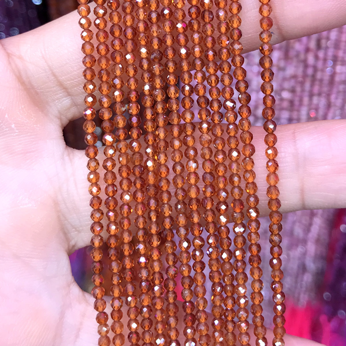 CTG118 Orange Garnet Beads Faceted Round 2mm 15" Strand