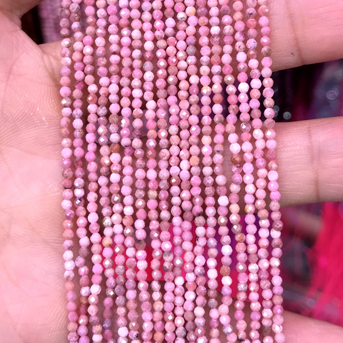 CTG135 Chinese Rhodochrosite Beads Faceted Round 2mm 15" Strand