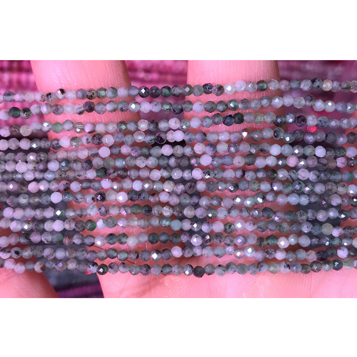 CTG141 Emerald Gemstone Beads Faceted Round 2mm 15" Strand
