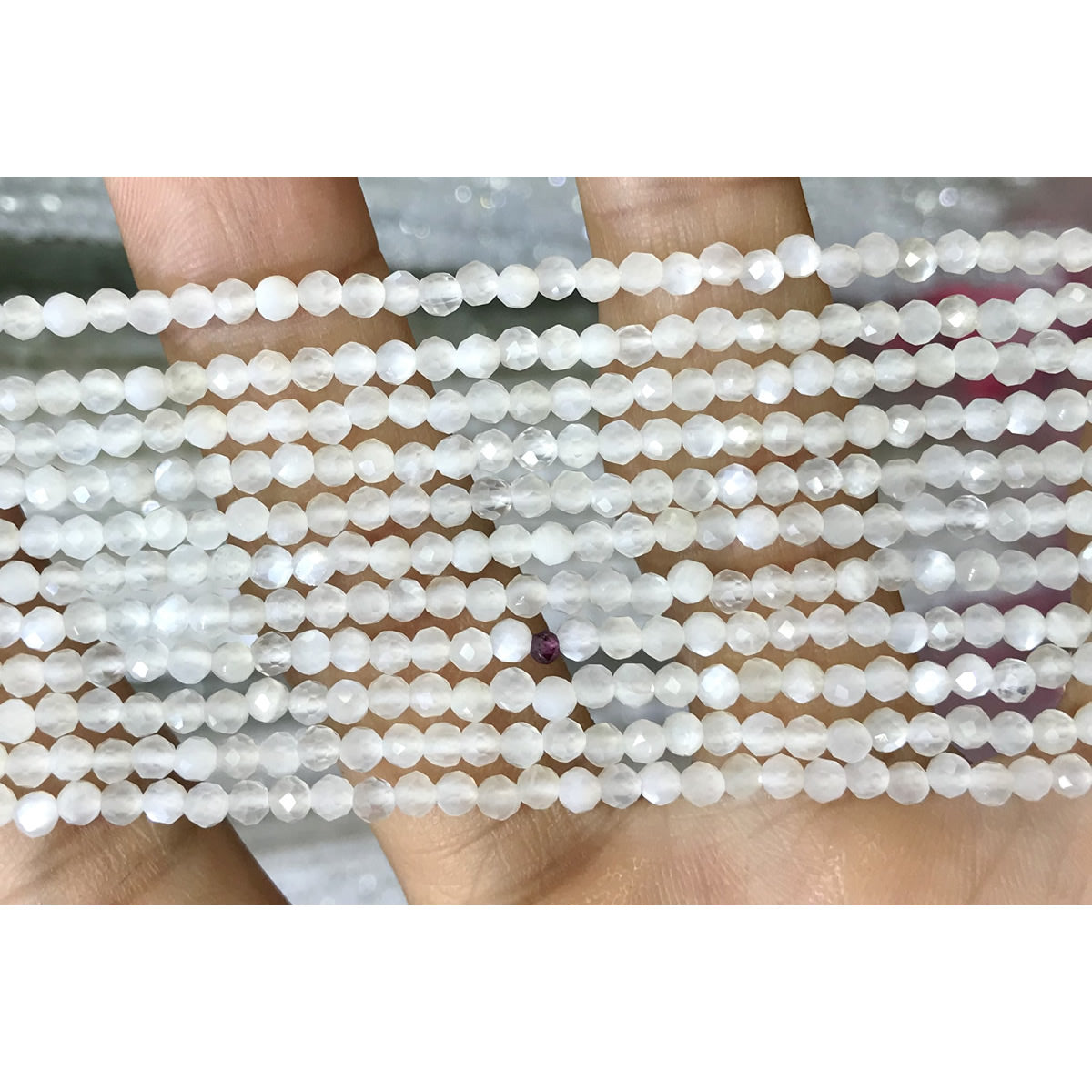 CTG200 White Moonstone Beads Faceted Round 3mm 15" Strand