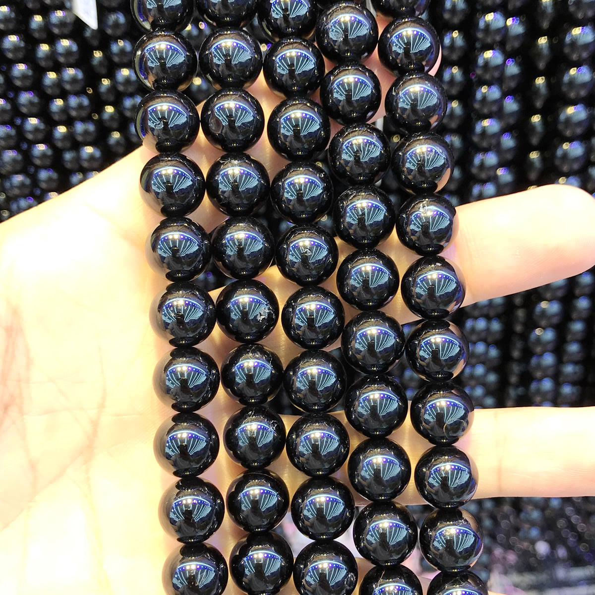 CTO11 Black Tourmaline Beads Smooth Round 10mm 15.5" Strand