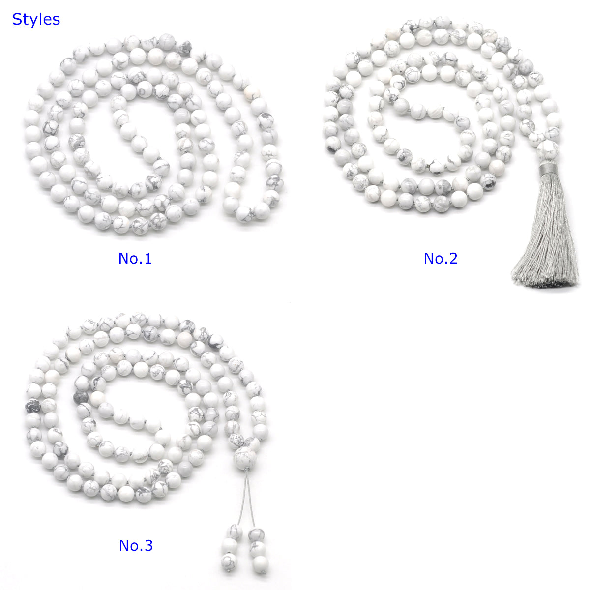 GMN143 Hand-Knotted Smooth Dumortierite 108 Beads Mala Necklace