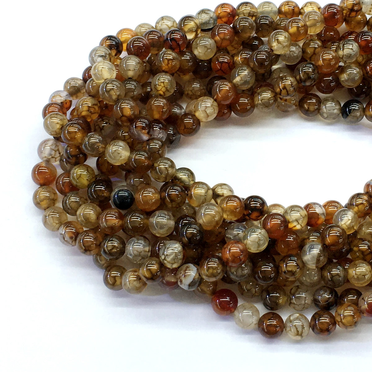 CAG144 Dragon Vein Agate Beads Smooth Round 6mm 15.5" Strand