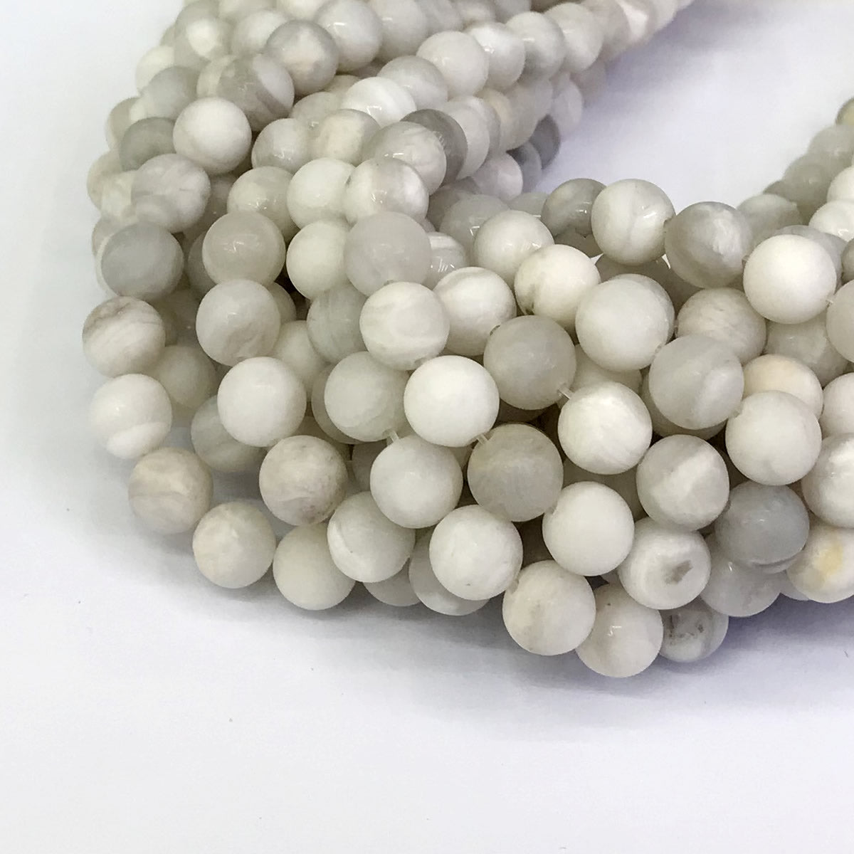 CAG152 White Crazy Lace Agate Beads Matte Round 8mm 15" Strand