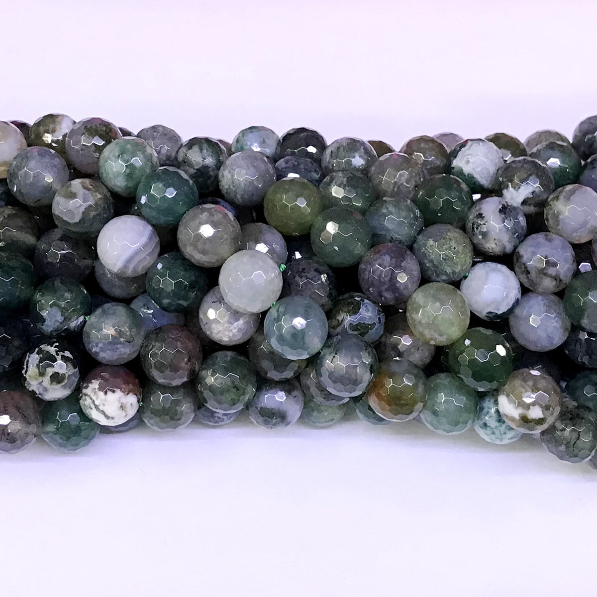 CAG52 Moss Agate Beads Faceted Round 10mm 15" Strand