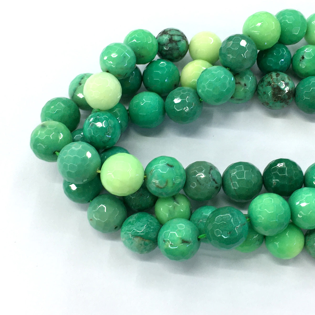 CAG92 Grass Agate Beads Faceted Round 14mm 15.5" Strand
