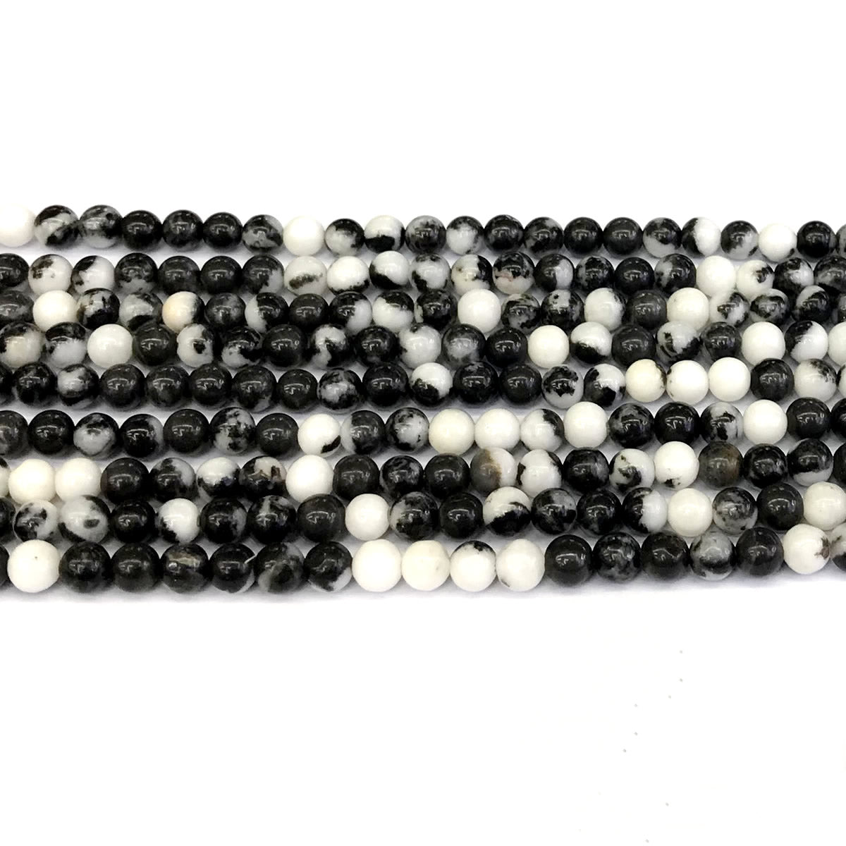 CJP200 Black & White Jasper Beads Smooth Round 4mm 15" Strand
