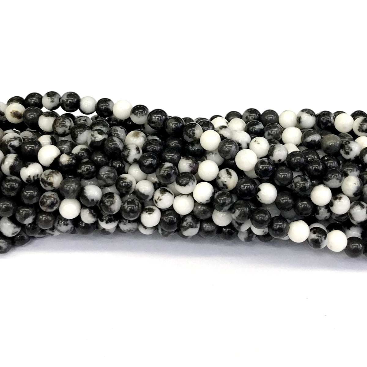 CJP200 Black & White Jasper Beads Smooth Round 4mm 15" Strand