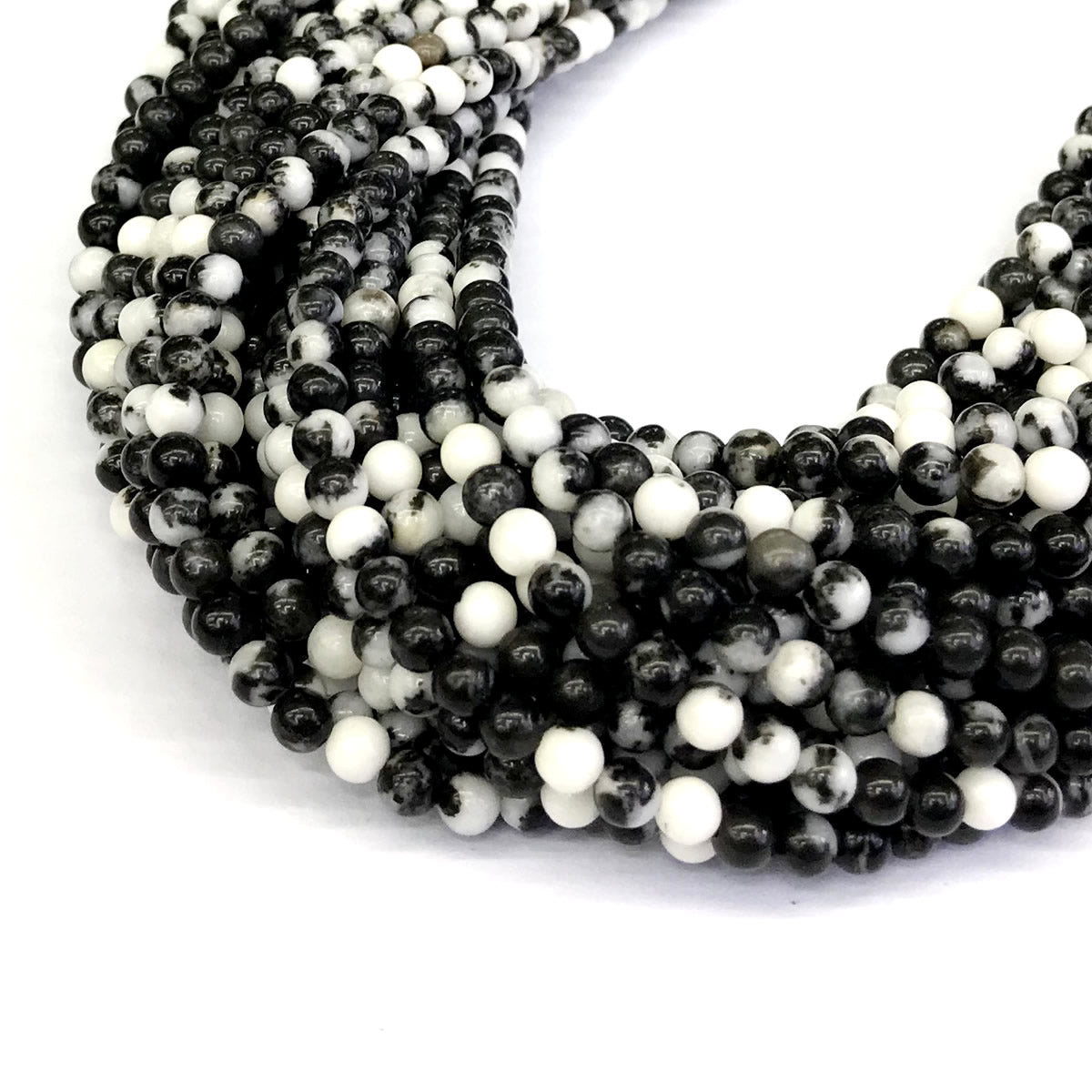 CJP200 Black & White Jasper Beads Smooth Round 4mm 15" Strand
