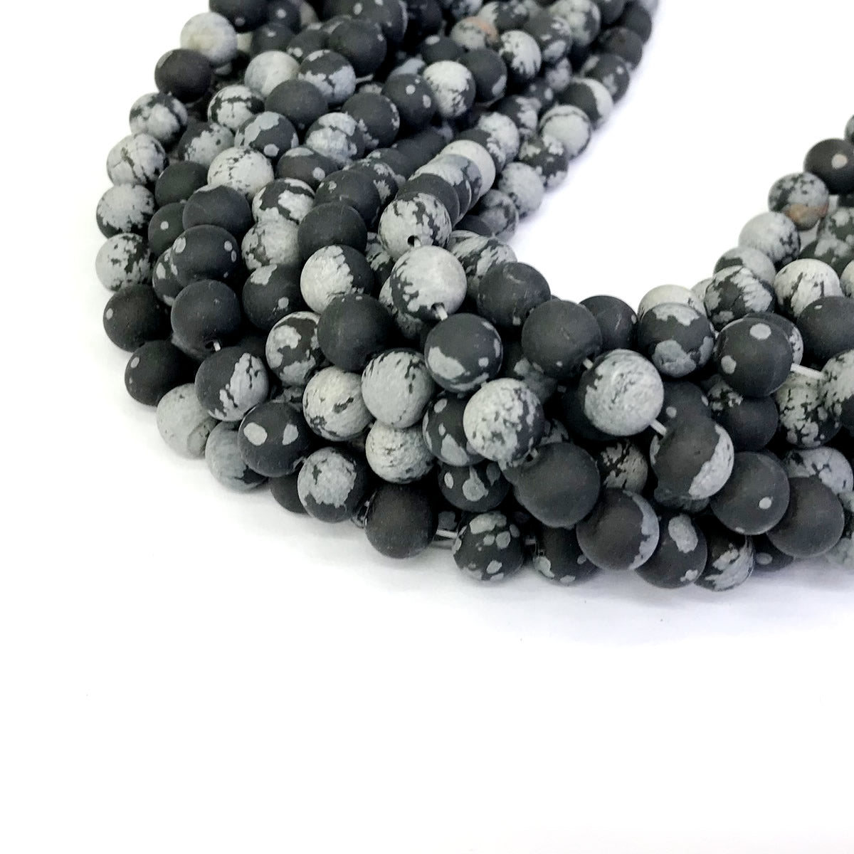 COB18 Snowflake Obsidian Beads Matte Round 8mm 15" Strand