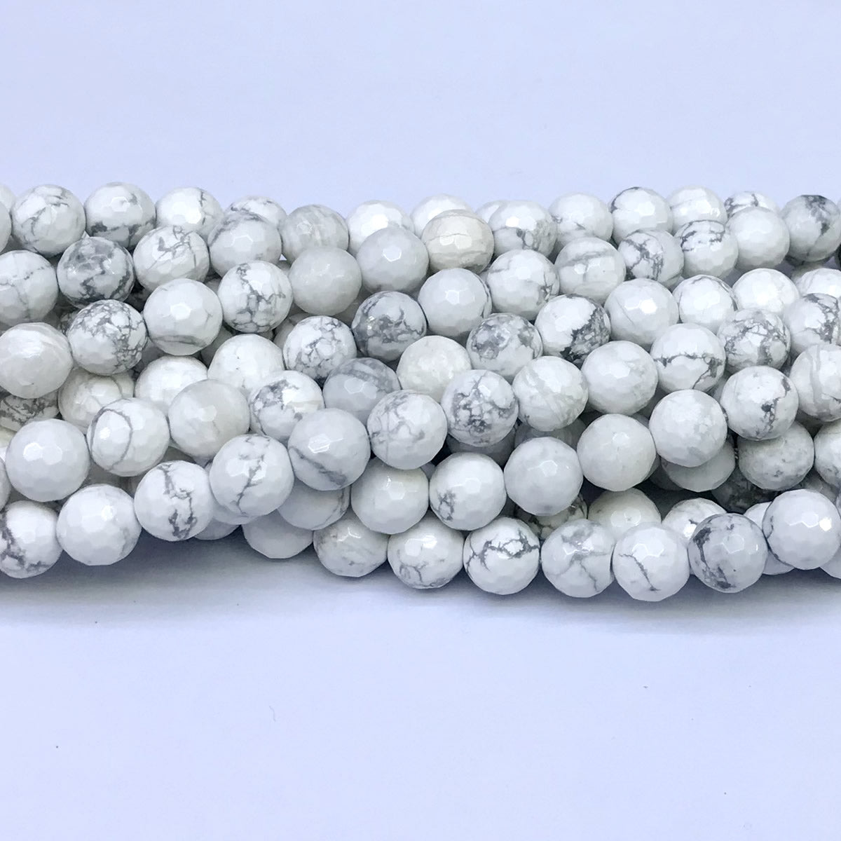 CTU03 White Howlite Turquoise Beads Faceted Round 8mm 15" Strand