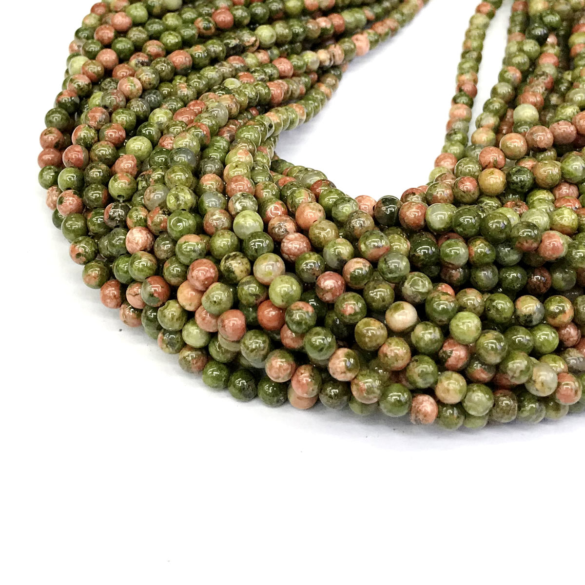 CUG08 Unakite Gemstone Beads Smooth Round 4mm 15" Strand