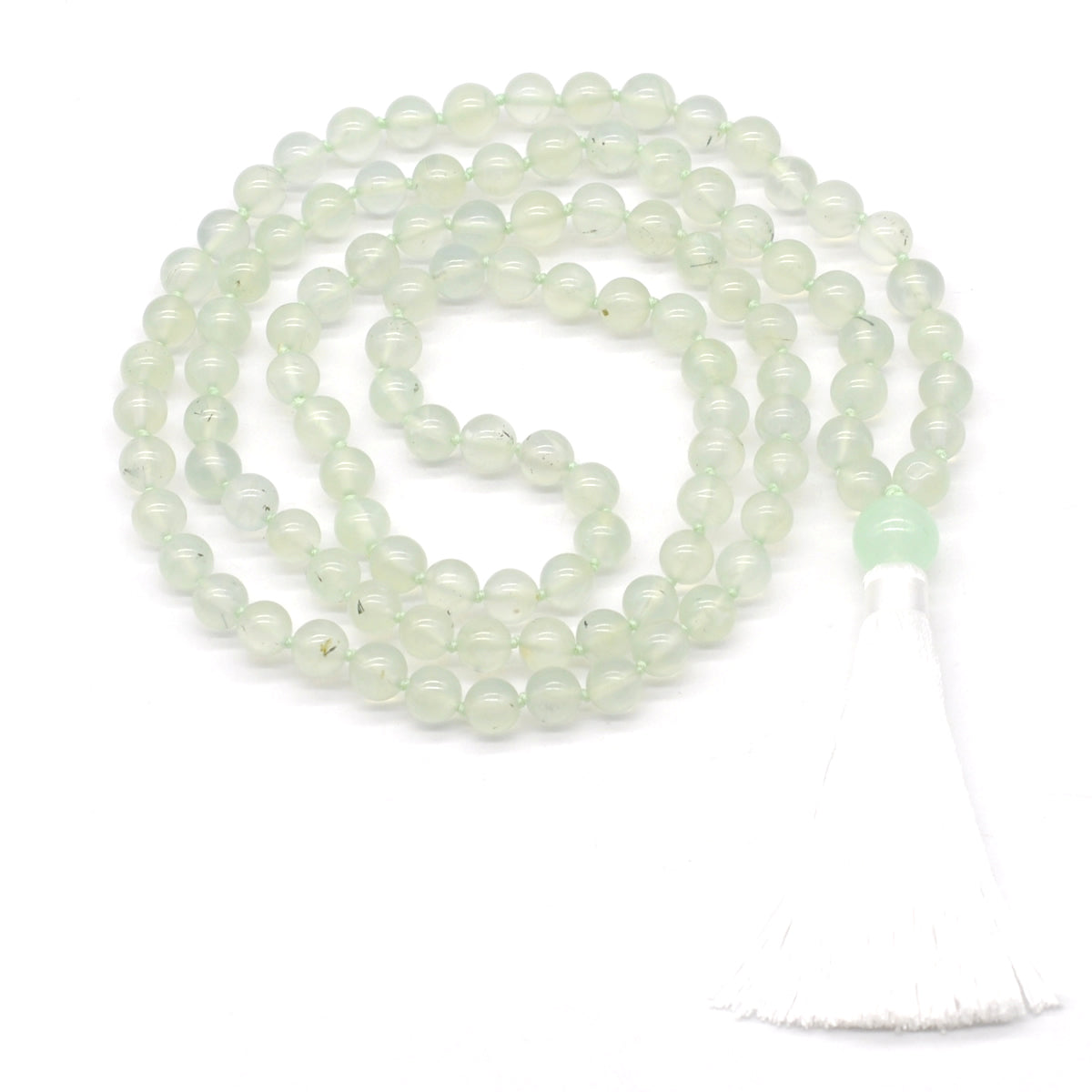 GMN188 Hand-Knotted Smooth Prehnite Gemstone 108 Beads Mala Necklace