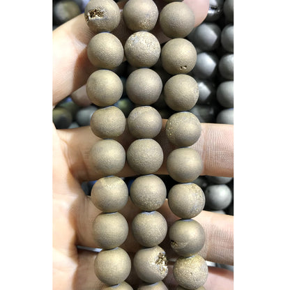 CAG352 Druzy Agate Beads Electroplated Matte Round 12mm 15" Strand