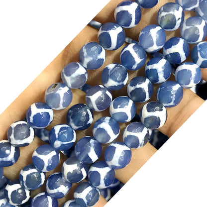 CAG471 Blue Tibetan Agate Beads Faceted Round 8mm 15" Strand