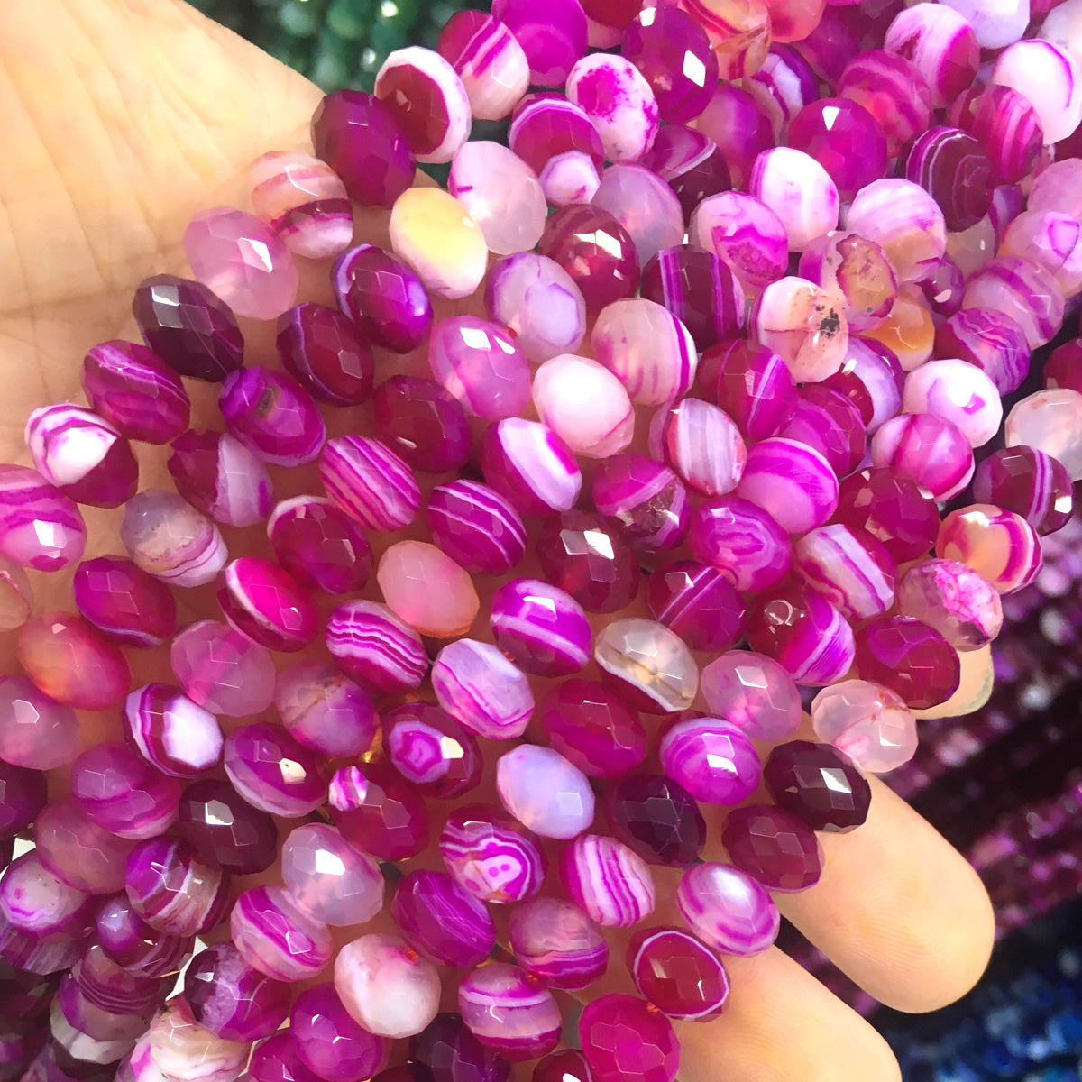 CAG678 Banded Agate Beads Faceted Rondelle 6x10mm 15" Strand