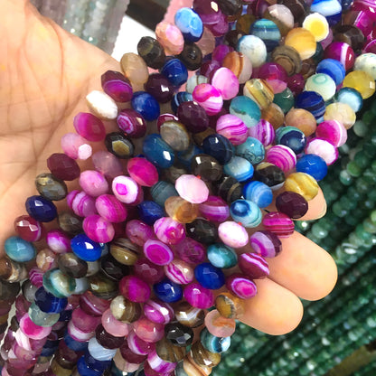 CAG701 Colorful Banded Agate Beads Faceted Rondelle 4x6mm 15" Strand