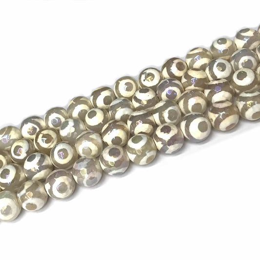 CAG721 Tibetan Agate Beads AB-Color Electroplated Faceted Round 10mm 15" Strand
